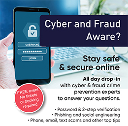 Cyber and Fraud Awareness sessions in libraries event flyer