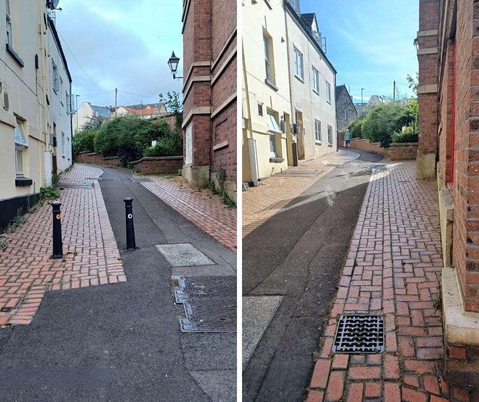 Swan Lane in Stroud town centre before and after the clean-up