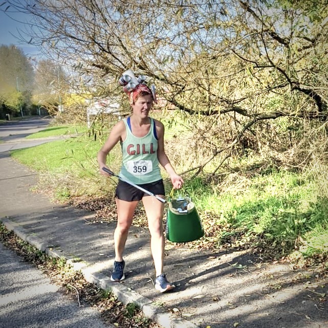 Gill collecting rubbish during the Stroud Half Marathon