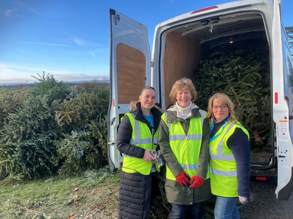 Christmas Tree Recycling Glos Press Release - Press 01 - Longfield volunteers Andrea Denisa Popescu, Carolyn Williams and Cathy Hattersley -