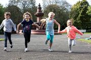 Running by fountain in Hanley Park