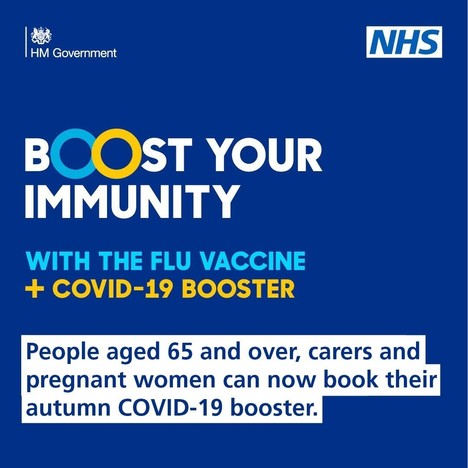 This is a promotional message encouraging people to get their flu and Covid-19 booster vaccines