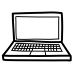 Black and white line drawing of a laptop