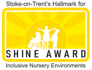 SHINE award logo with yellow sun rays and line drawing of people 