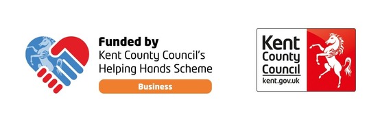 Logos which show the project is funded by Kent County Council's Helping Hands Scheme: Business.