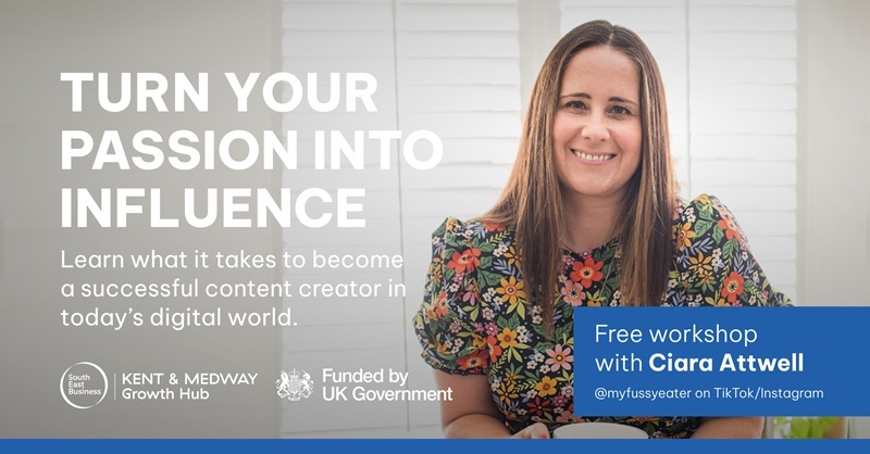 Promotional image for a free workshop titled “Turn Your Passion Into Influence,” featuring Ciara Attwell.