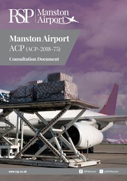 Front cover of Manston Airport ACP Consultation document, showing a plane and luggage on the runway, with the logo for RSP Manston Airport.