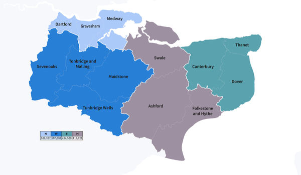 Map of kent showing option 4b for LGR