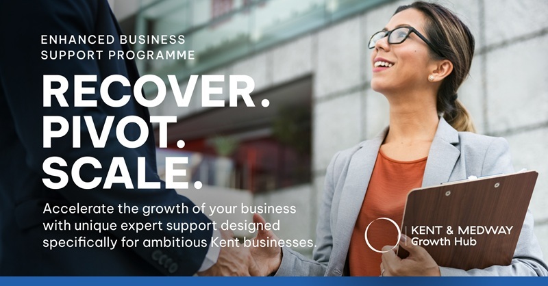 Enhanced Business Support Programme Image with text: River, Pivot and scale. Accelerate the growth of your business.