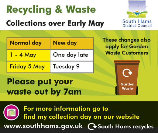 may day bank holiday waste collections graphic south hams council