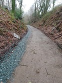 Repairs to Tamar Trail pathways with smooth path curling through steep banks on both sides