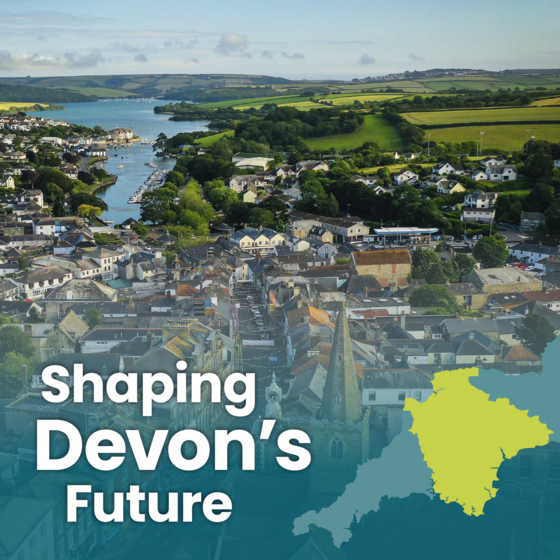 Devon Local Government Reorganisation - Devon map image on top of Dartmouth photo.