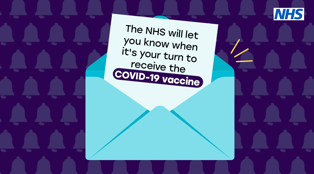 The NHS will let you know when it is your turn to receive the Covid-19 vaccine.  Envelope being opened with this message