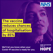 HM Government.  The vaccine reduces chances of hospitalisation by 85%