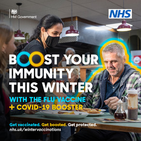Boost your immunity this winter with the flu vacicne  + Covid-19 booster.  Get vaccinated. Get boosted. Get protected.