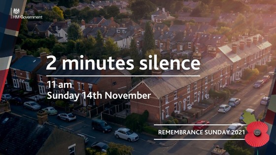 2 minutes silence. 11am Sunday 14th November.  Remembrane Sunday 2021