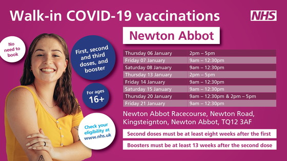 Walk-in Covid-19 vaccinations Newton Abbot
