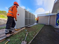 Air source heat pump being installed at The Lido