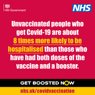 Unvaccinated people who get Covid-19 are about 8 times more likely to be hospitalised than those who have had both doses of the vaccine and a booster