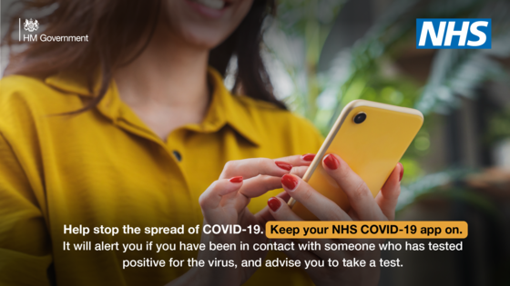 Help stop the spread of Copvid-19  keep your NHS Covid-19 app on