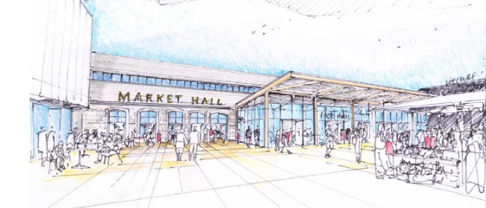 Graphic illustration of market hall under regeneration plans for Newton Abbot