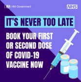 It's never too late. Book your first or second dose of covid-19 vaccine now