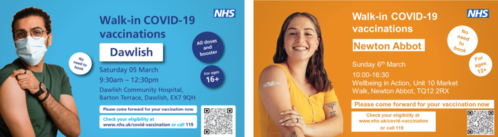 Dawlish and Newton Abbot walk in vaccination clinic details