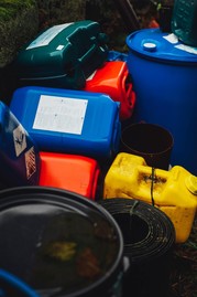 plastic containers in a pile