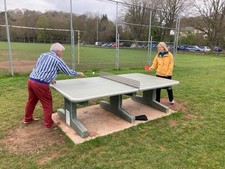 Cllrs Jackie and Gordon Hook trying out the new table tennis table at Baker's Park