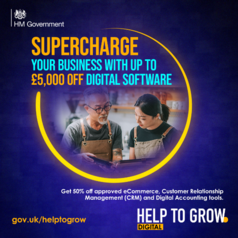 HM Government. Supercharge your business with up to £5000 off digital software.  Help to grow digital
