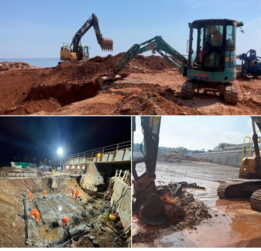 Different views of construction work at Dawlish Sea Wall