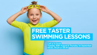 Free taster swimming lessons. Call us to book  Tuesday 30 August & Thursday 1 September. 09.00, 09.20 or 09.40