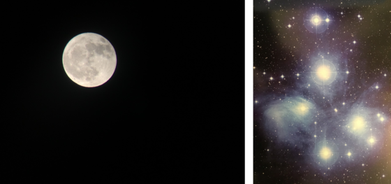 Two images, one of the moon and the second of stars