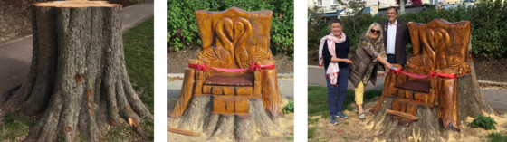 Three images of tree stump carving in Dawlish 