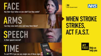 Face Arms Speech Time HM Government NHS When stoke strikes  Act F.A.S.T.  help us to help you