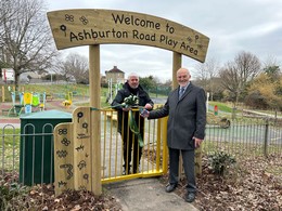 Picture of Cllr John Nutley and Green Spaces Manager Mark Payne at opening of Ashburton Road play park