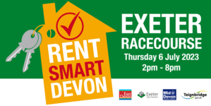 Rent Smart Devon  Exeter Racecourse Thursday 6 July 2023 2pm - 8pm East Devon, Exeter, Mid Devon and Teignbridge council logos