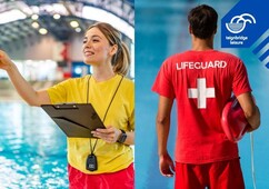 Image of two people looking in opposite directions - a fitness instructor and a lifeguard