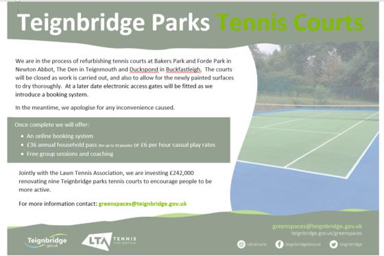 Poster with latest information on refurbishment of tennis courts
