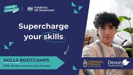 Train4Tomorrow. Funded by UK Government. Supercharge your skills. Skills bootcamps. Free flexible courses of up to 16 weeks