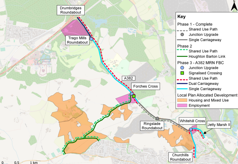 Map showing A382 improvements