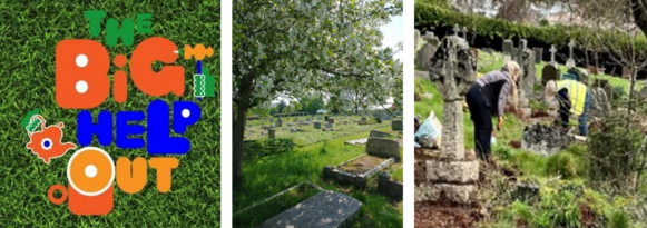 three  images - The Big Help Out and two of the cemetery