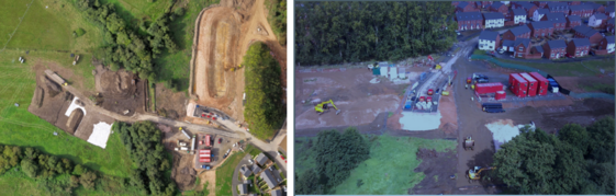 Two images of work being carried out in relation to the construction of the new Dawlish link Road and bridge