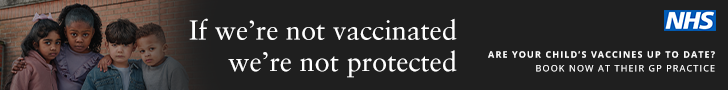 If we're not vaccinated we're not protected. NHS Are your child's vaccines up to date? Book now at their GP practice