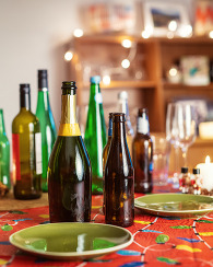 Bottles on a table at Christmas time