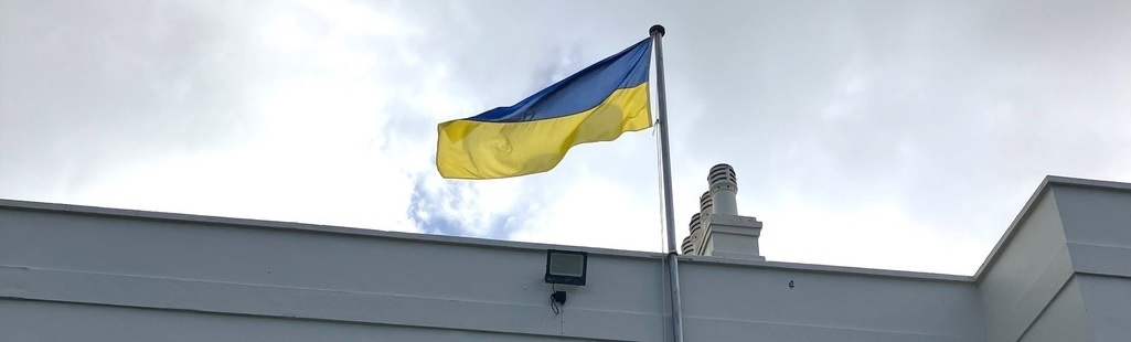The Ukrainian flag flying above Dawlish Town Hall.
