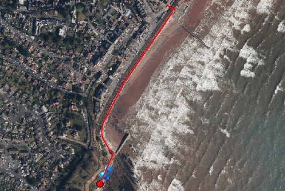 Map showing the sea wall at Coryton Cove