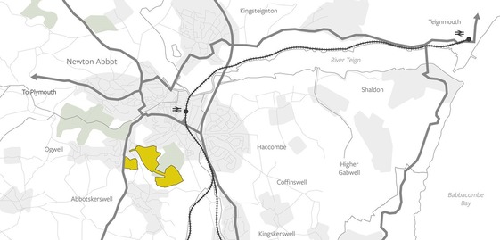 map showing the Wolborough development site