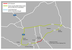 A13 Full Closure Diversion Map