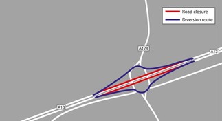 Orsett Cock A13 up and over diversion
